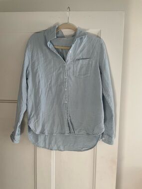 Carly Jean Los Angeles Pale Blue Button-Front Gauze Top